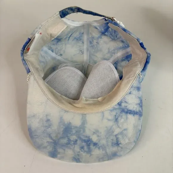 Vintage Cord Tie Dye Hat, Strapback San Sun Cap, White And Blue - Picture 5 of 8